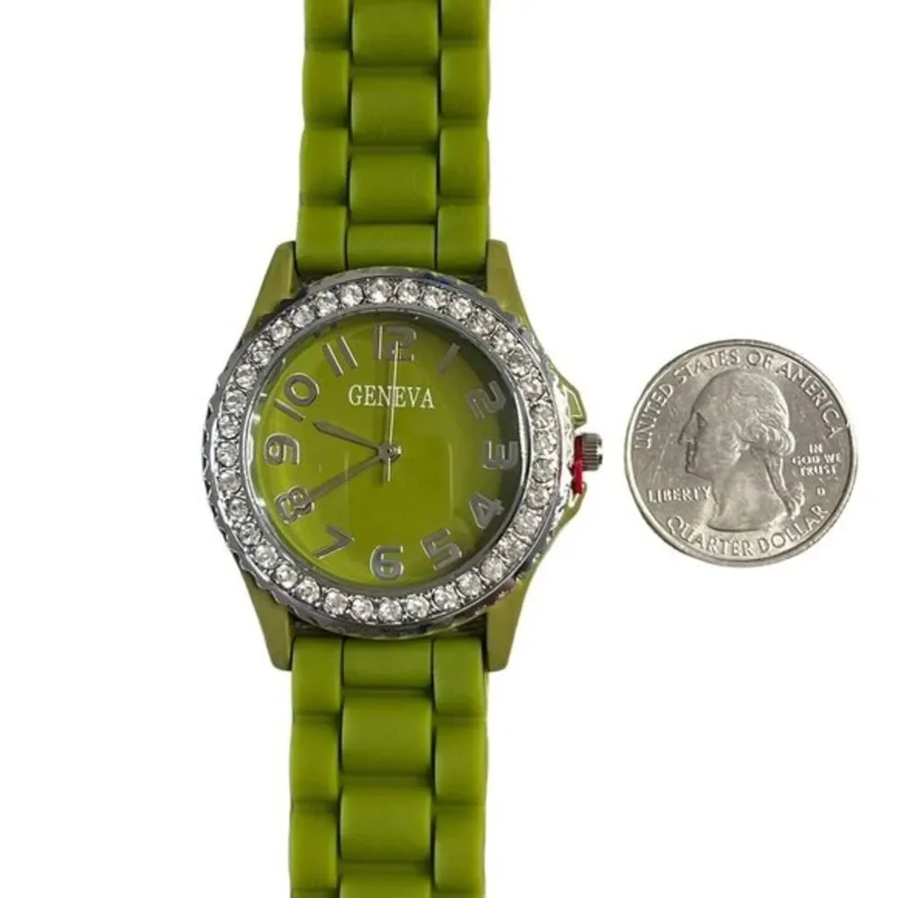 GENEVA 5573 Women's Watch Green Silicone Band Arabic Numerals Round Face 9‎ in